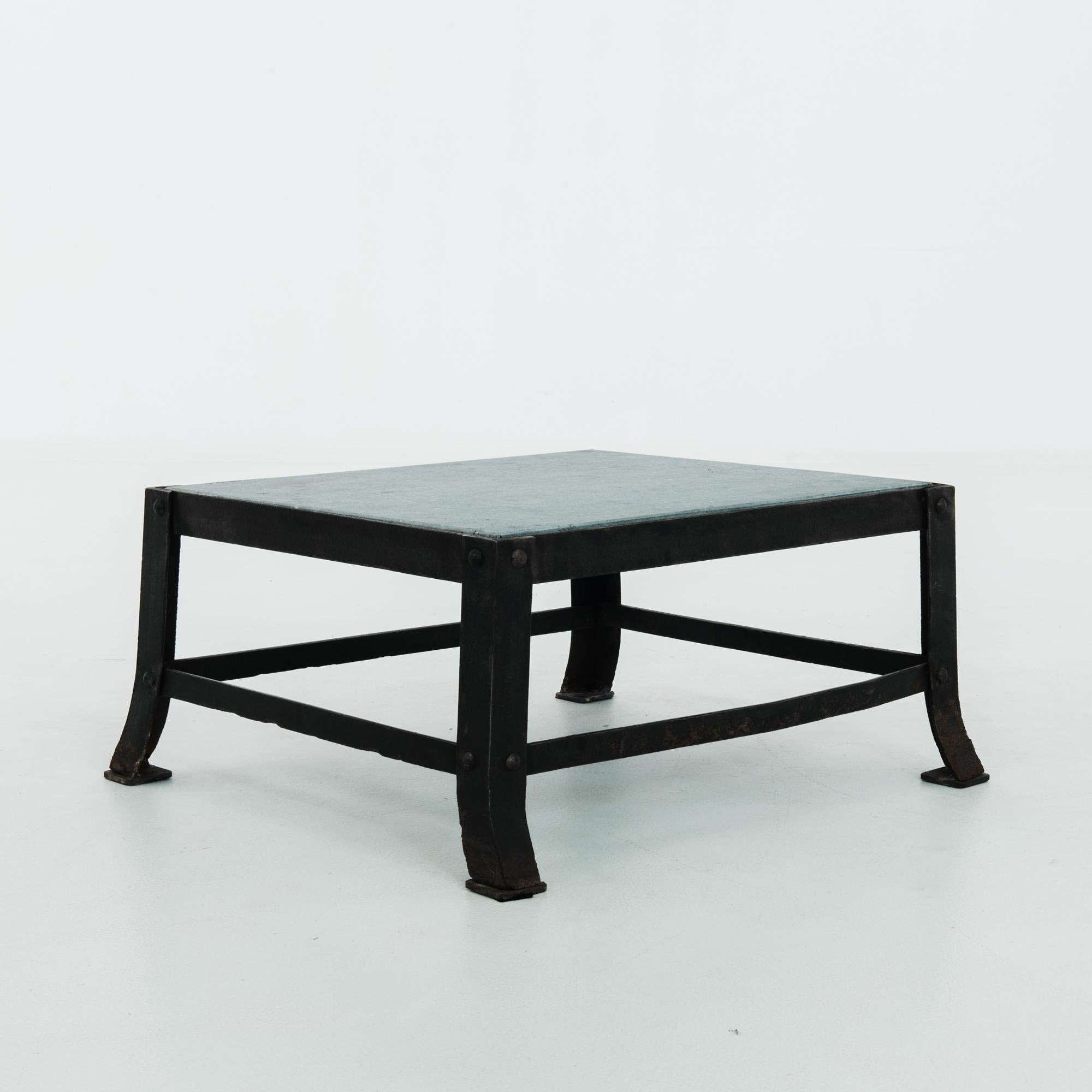 Belgian Industrial Riveted Coffee Table with Stone Top