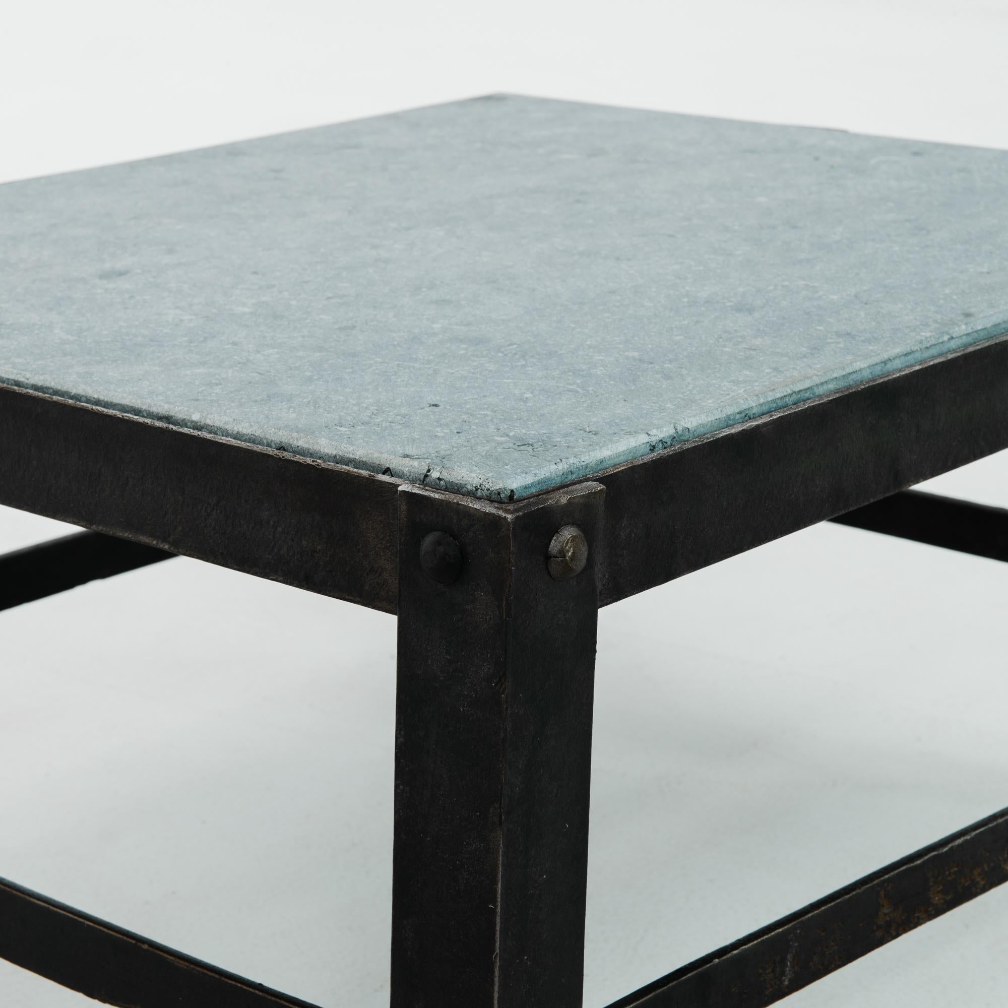 Early 20th Century Industrial Riveted Coffee Table with Stone Top