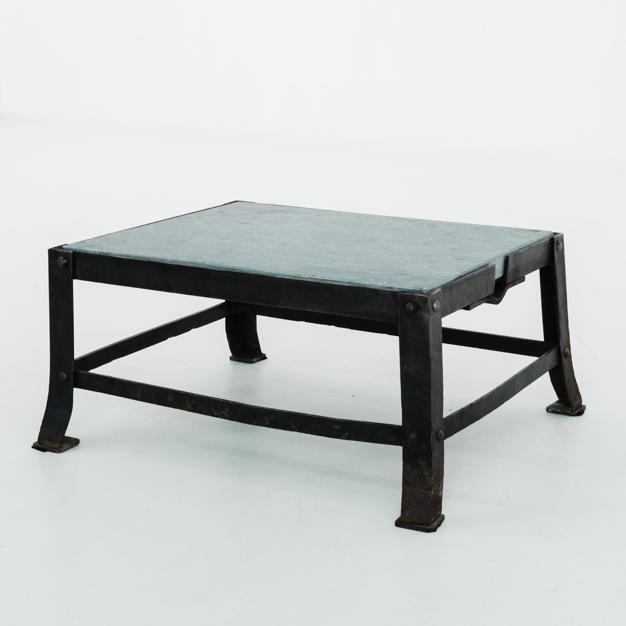 Industrial Riveted Coffee Table with Stone Top 1