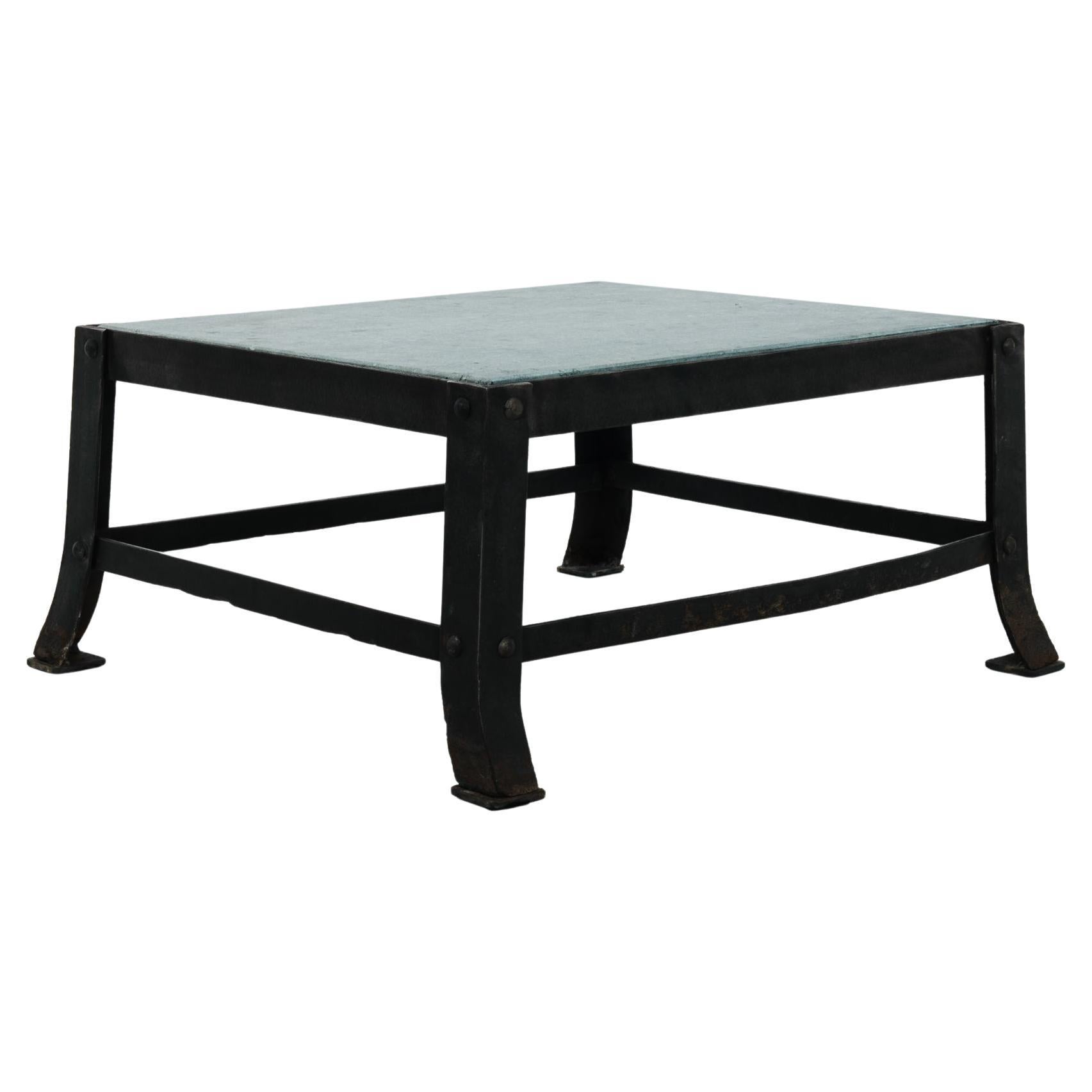 Industrial Riveted Coffee Table with Stone Top
