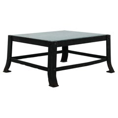 Antique Industrial Riveted Coffee Table with Stone Top