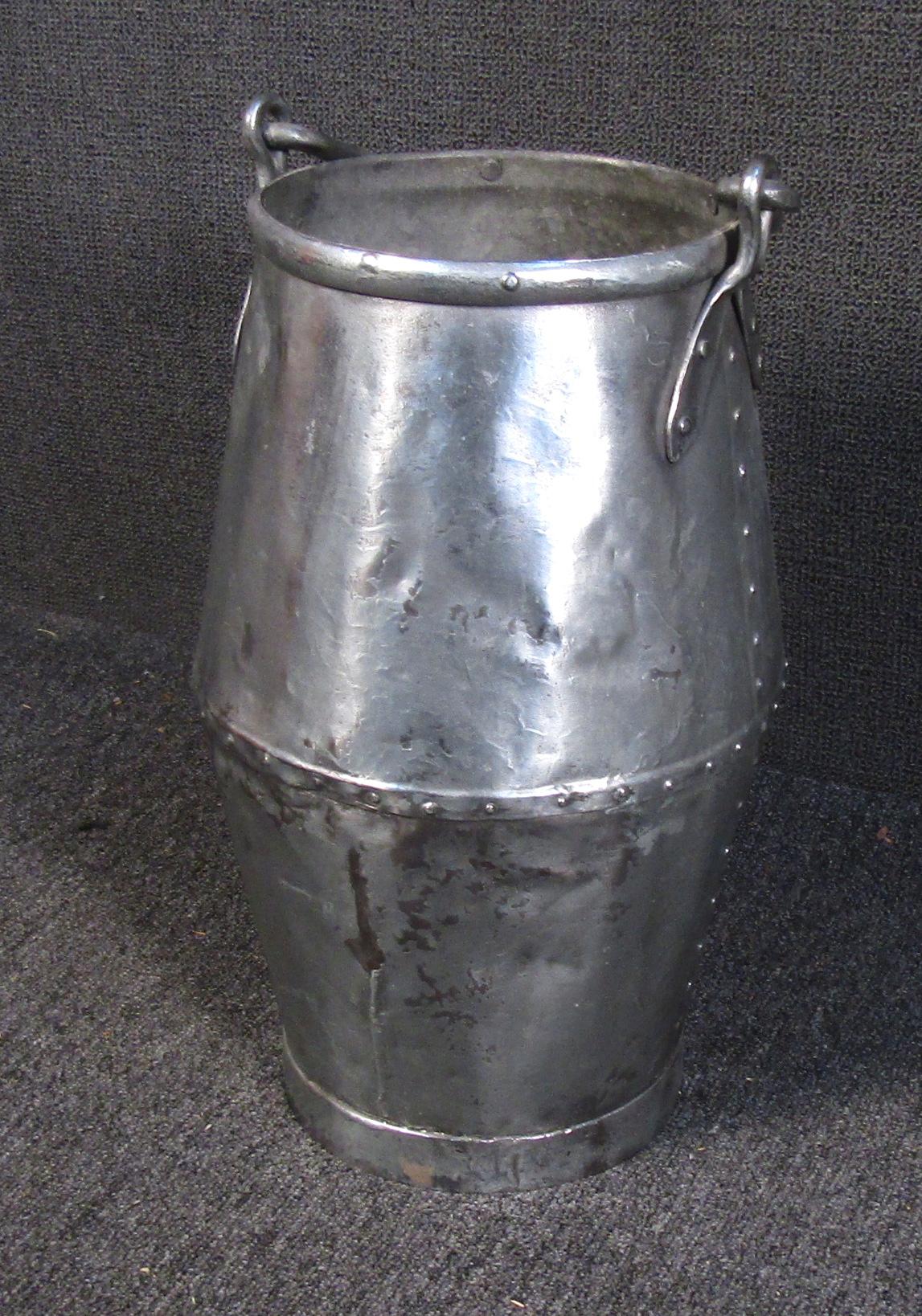 20th Century Industrial Riveted Hanging Metal Well Bucket For Sale