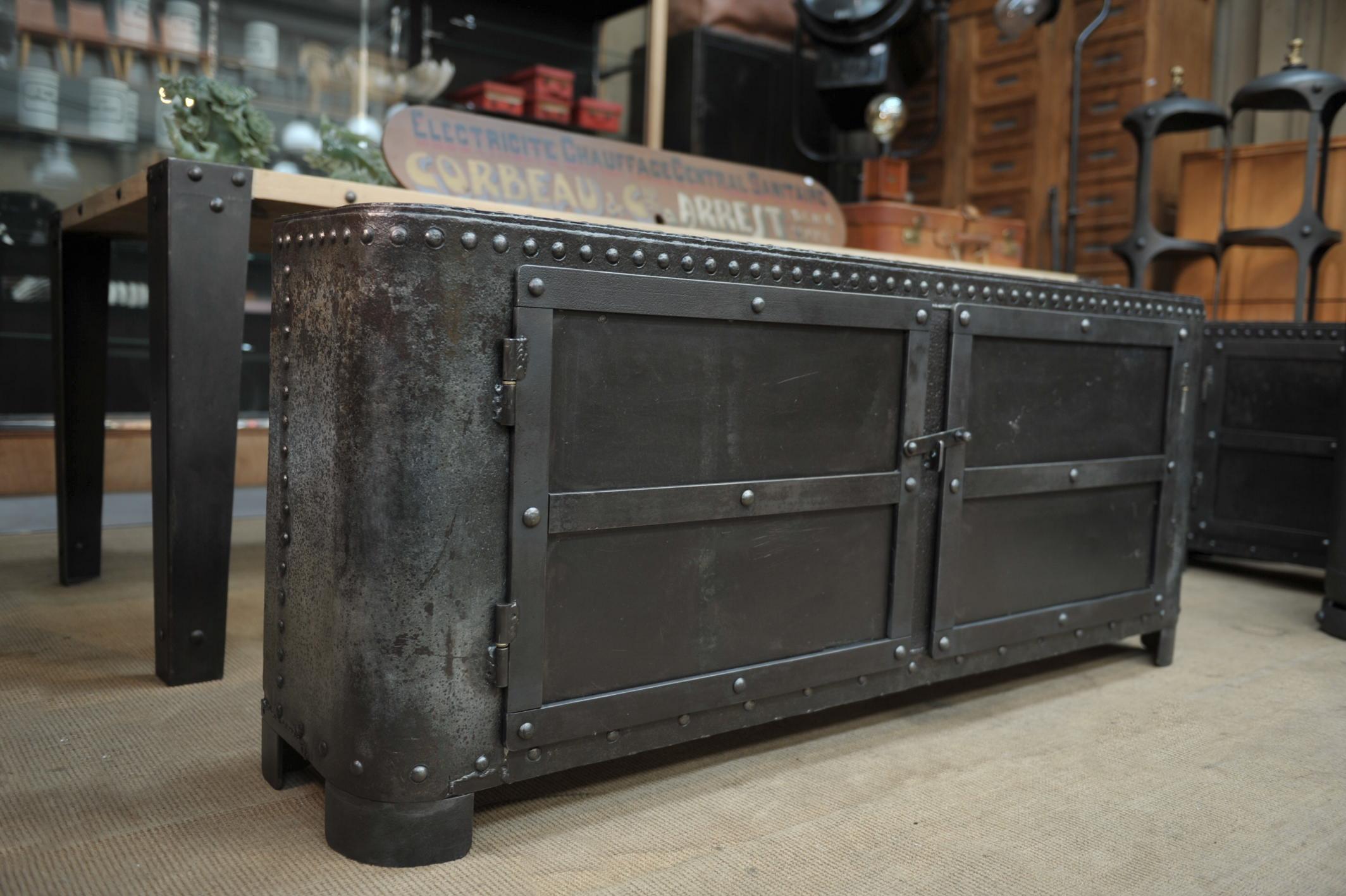 French Industrial Riveted Iron Cabinet