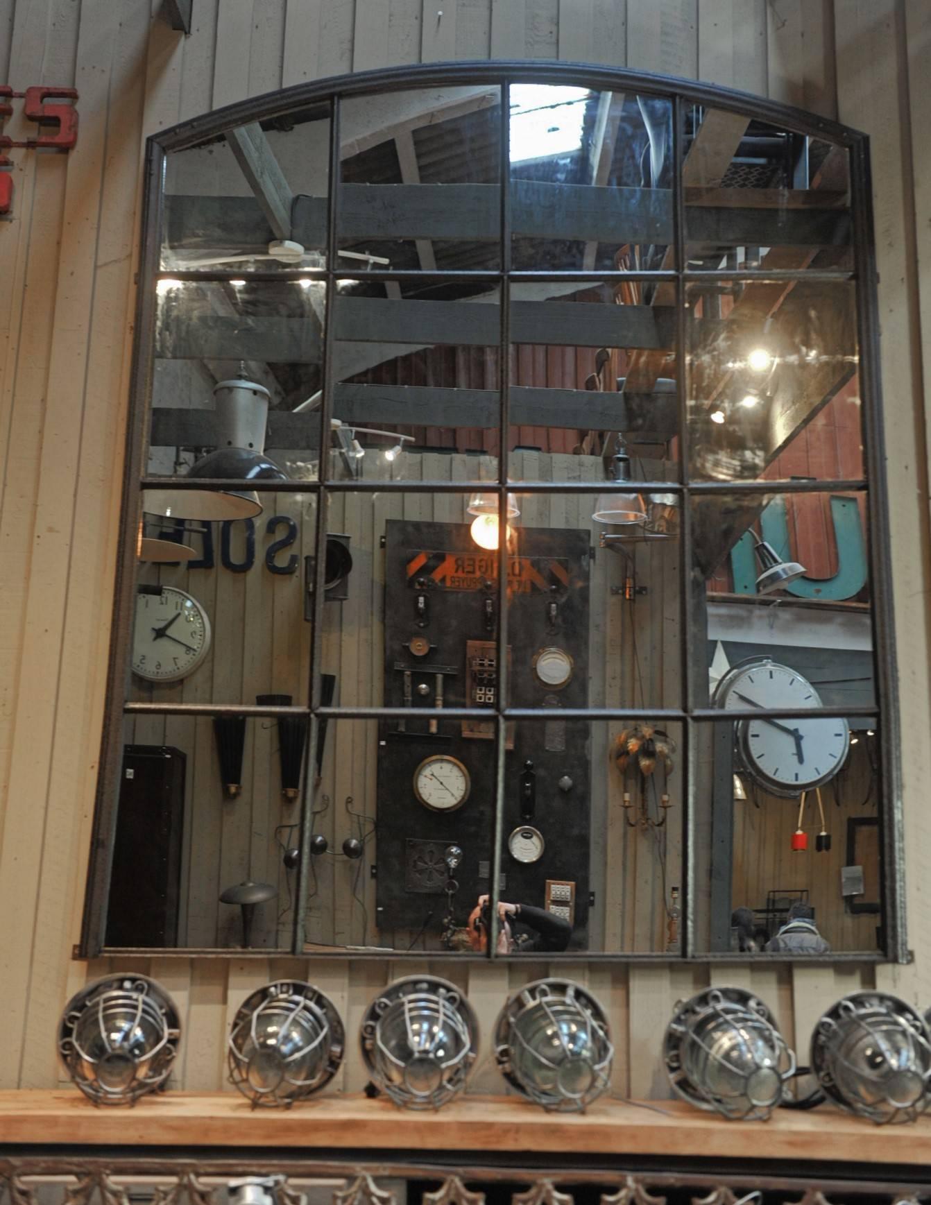 European Industrial Riveted Iron Factory 1920s Windows Mirror