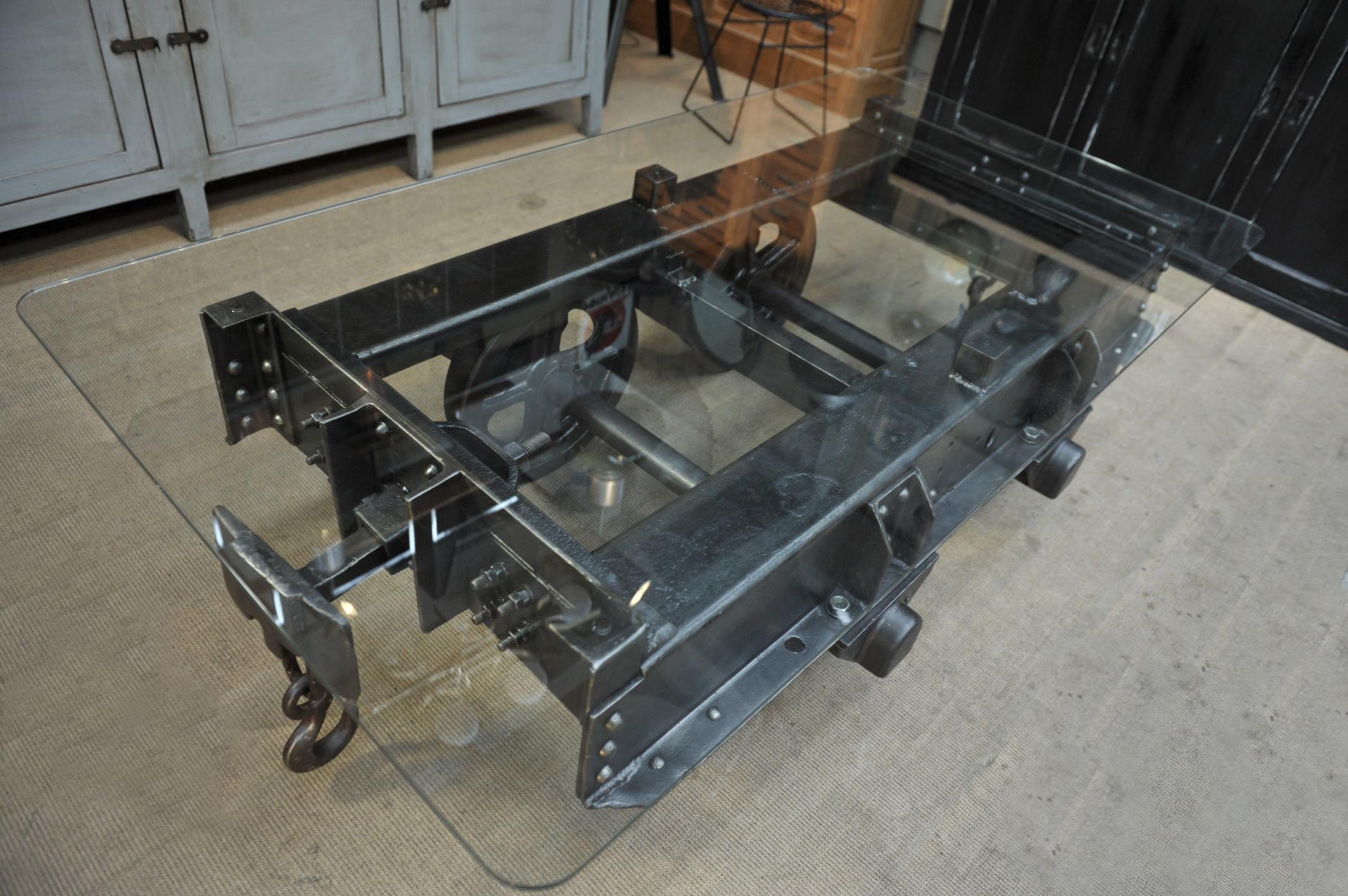 Industrial Riveted Iron Wagon Coffee Table, 1900 3