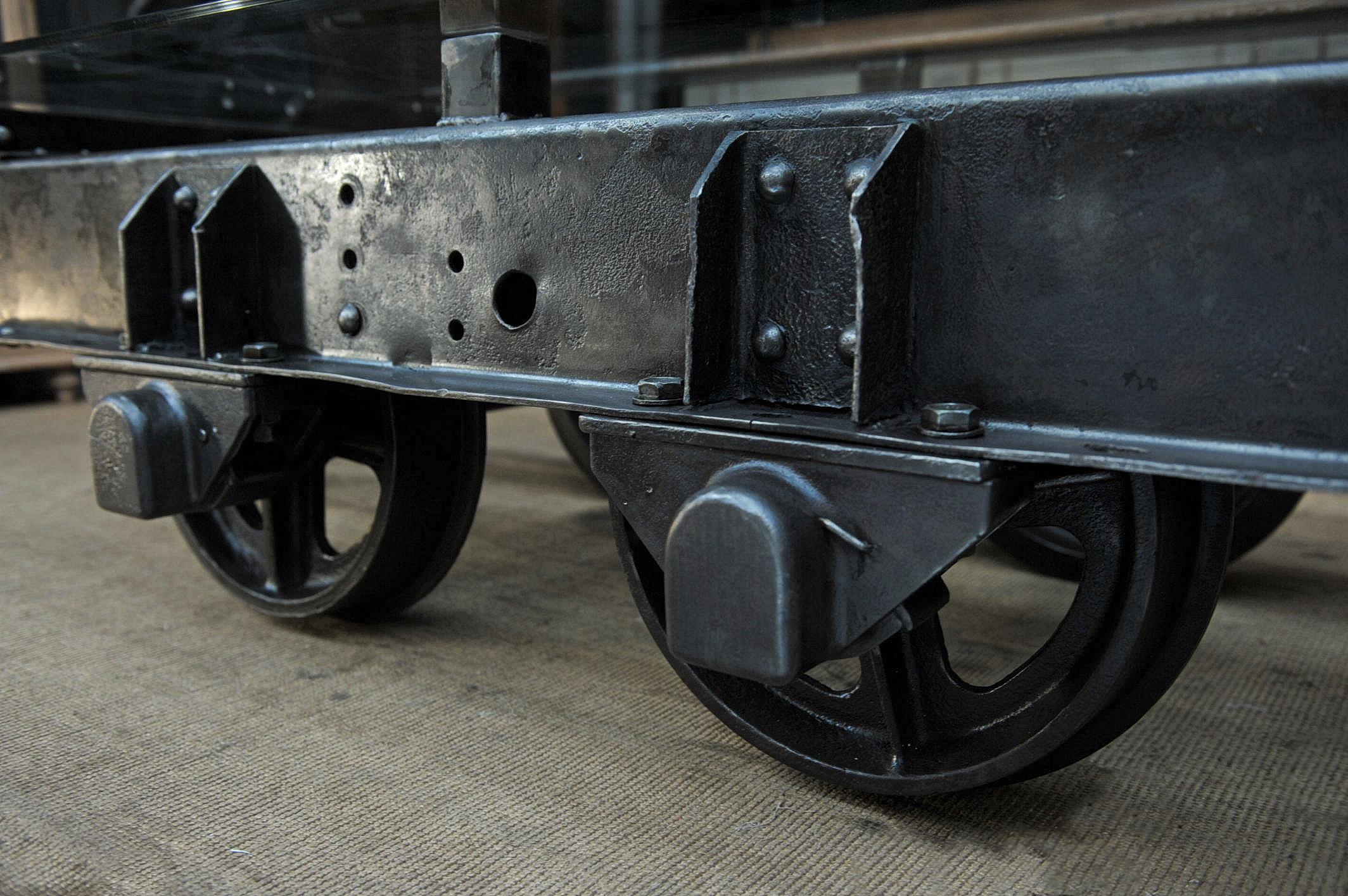 Art Nouveau Industrial Riveted Iron Wagon Coffee Table, 1900