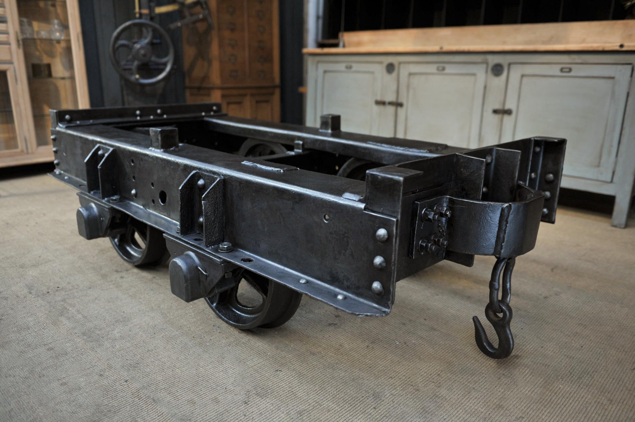 Industrial Riveted Iron Wagon Coffee Table, 1900 1