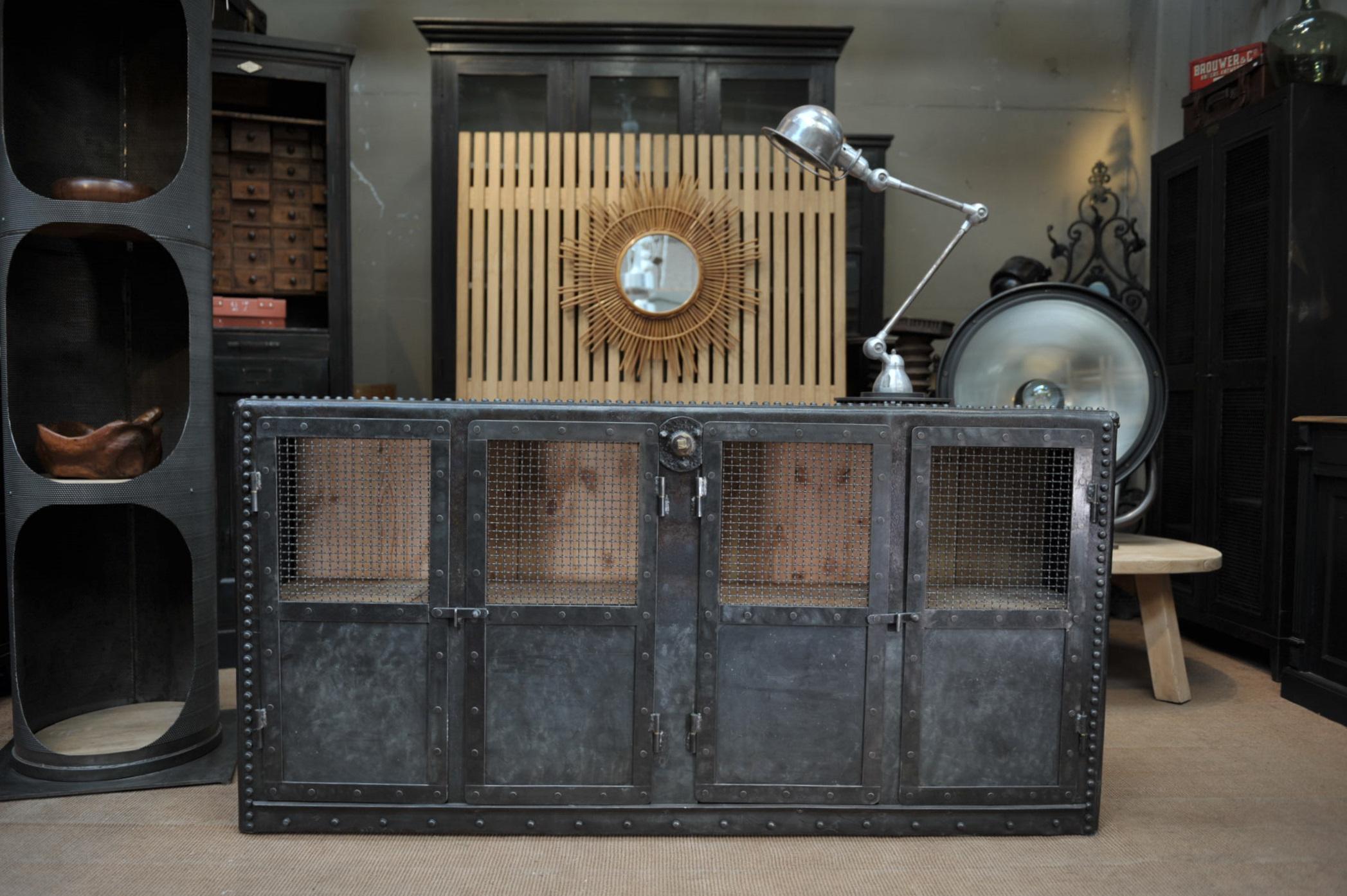 Industrial Riveted Metal 4 Mesh Doors Cabinet For Sale 1