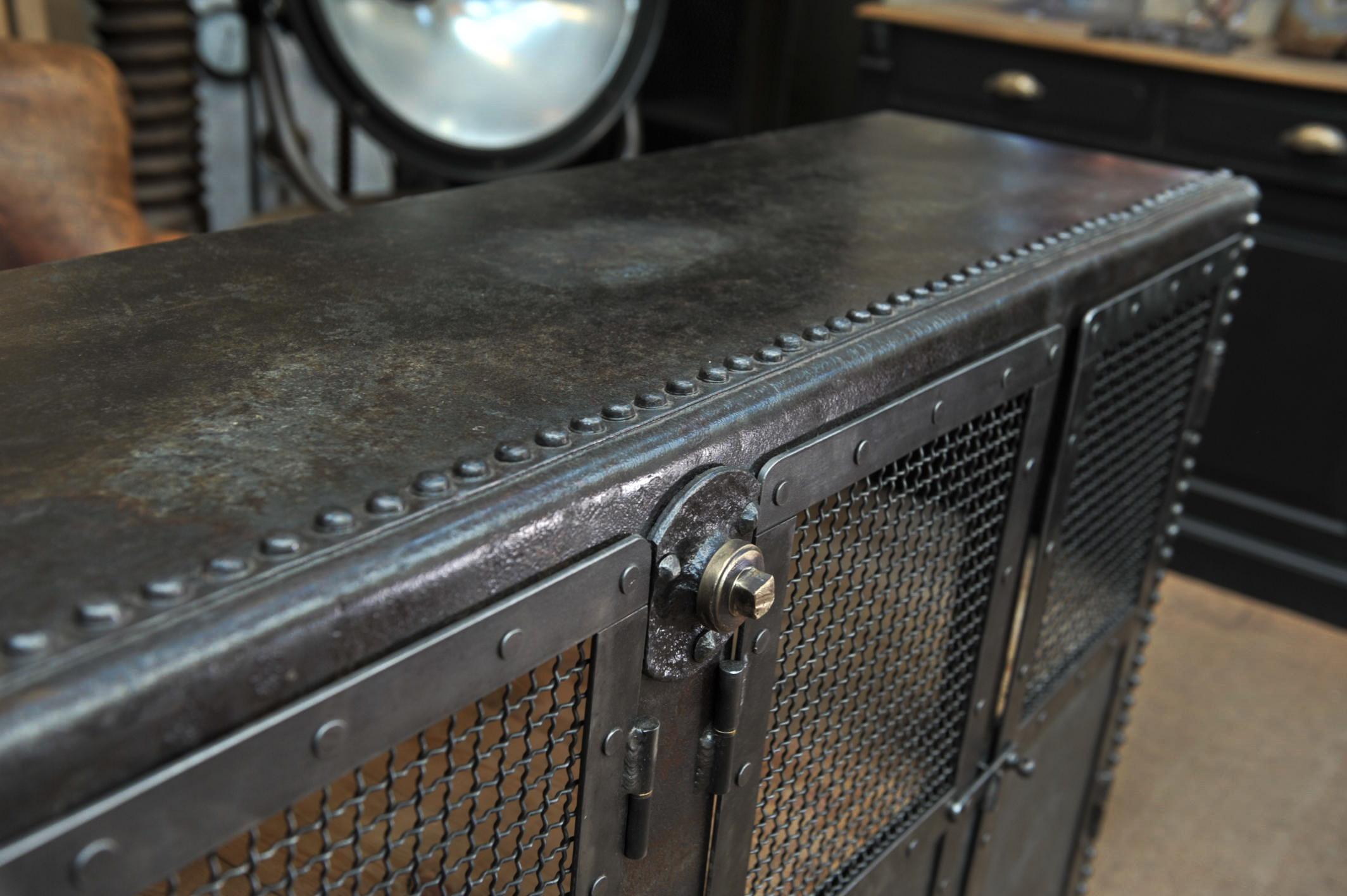 Industrial Riveted Metal 4 Mesh Doors Cabinet For Sale 2