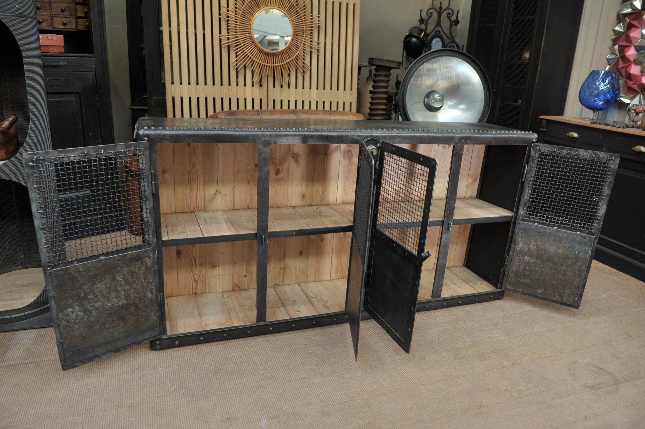 Industrial Riveted Metal 4 Mesh Doors Cabinet For Sale 3