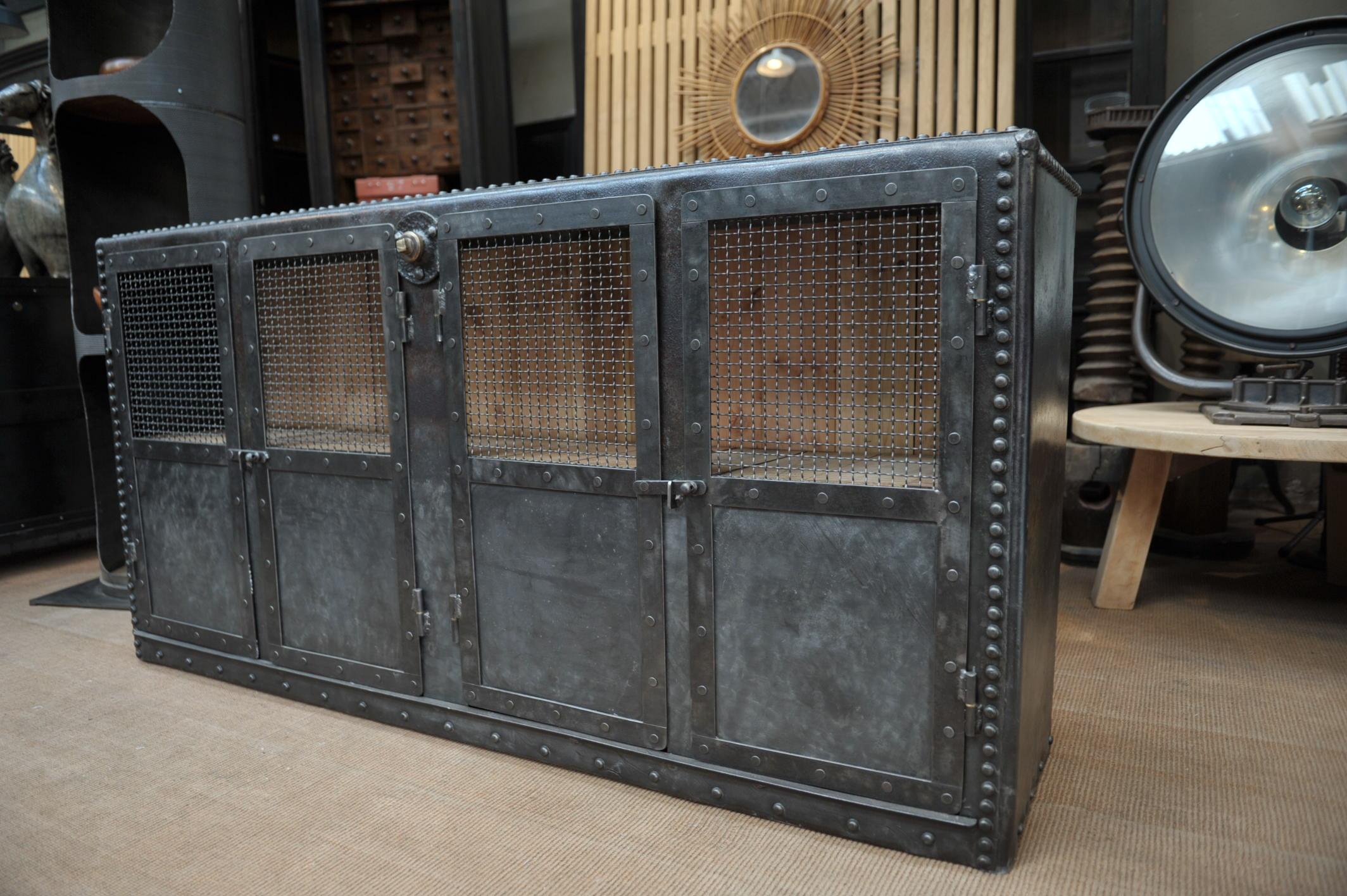 Industrial Riveted Metal 4 Mesh Doors Cabinet For Sale 4