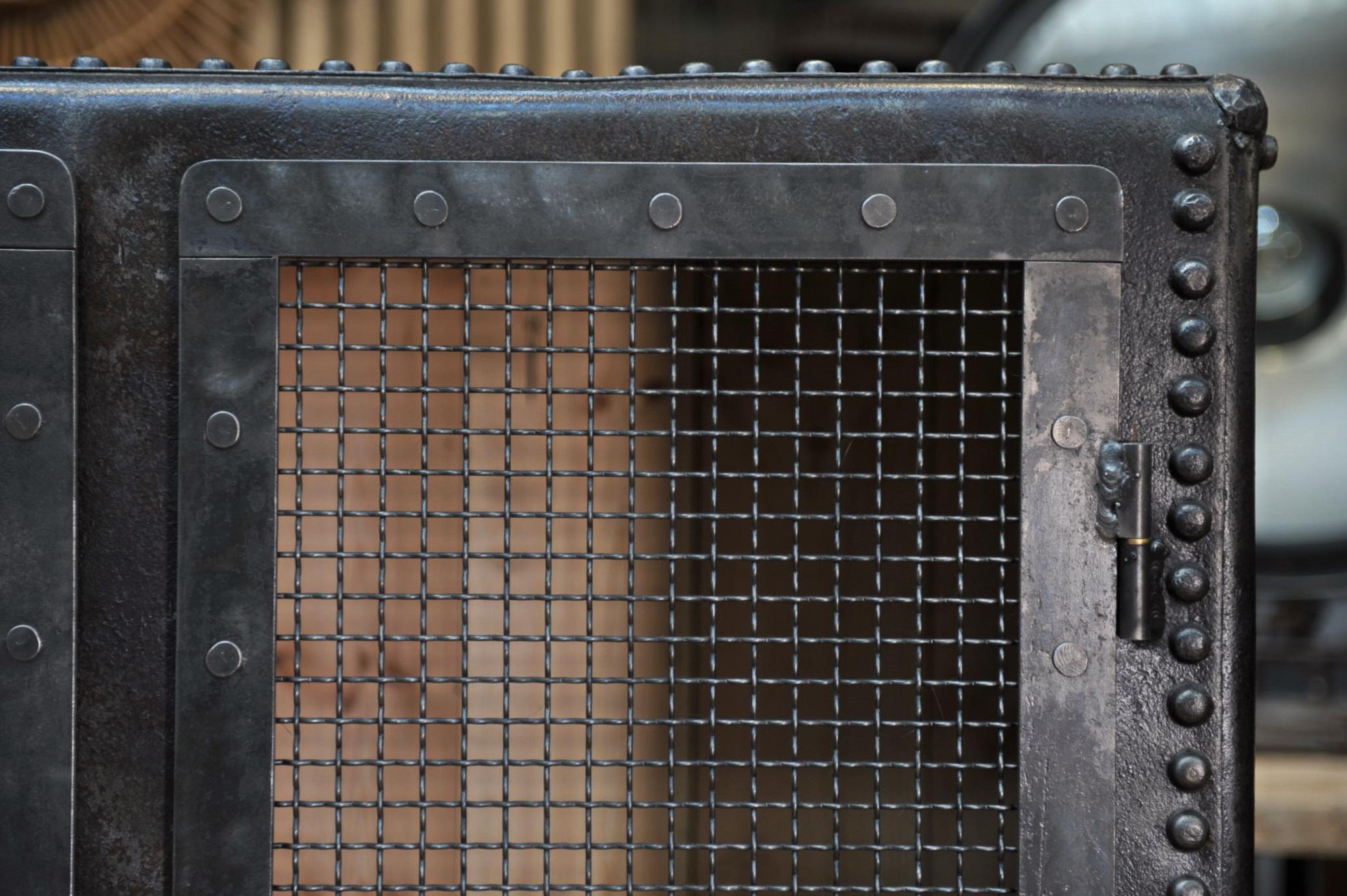 Iron Industrial Riveted Metal 4 Mesh Doors Cabinet For Sale