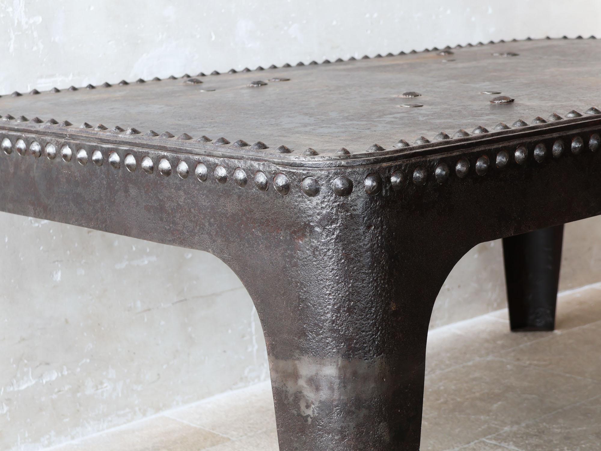 French Industrial riveted table made from an old water tank For Sale