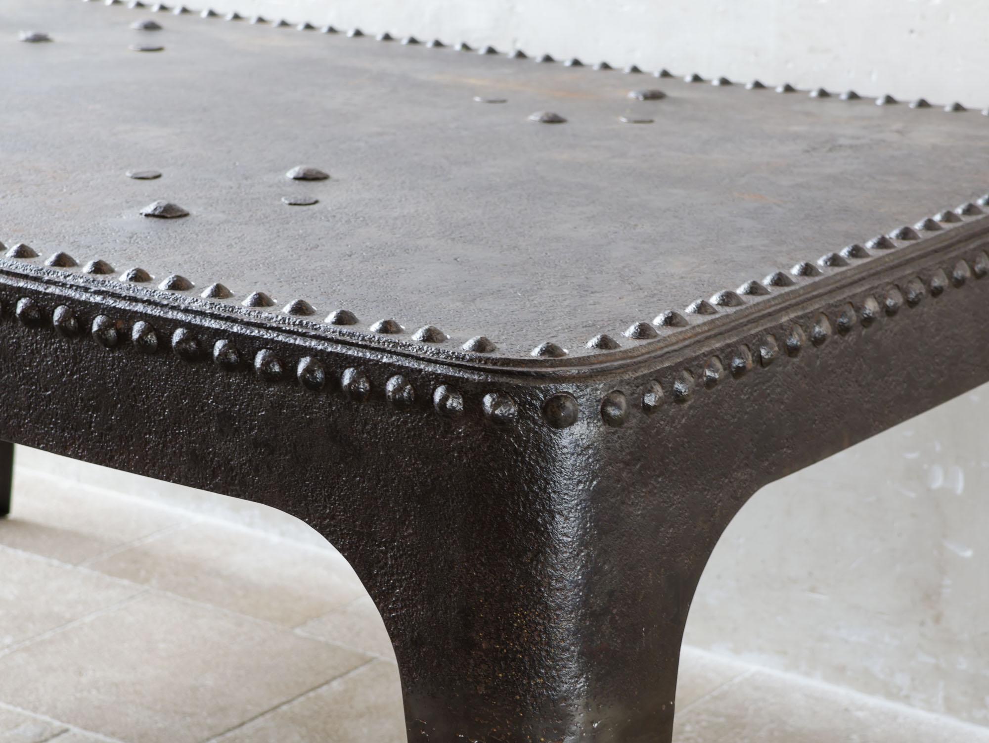 Metal Industrial riveted table made from an old water tank For Sale