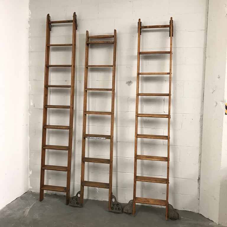 Industrial Rolling Oak Library Ladder by Putnam at 1stDibs industrial