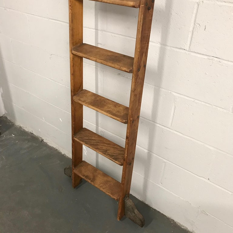 Industrial Rolling Oak Library Ladder by Putnam at 1stDibs industrial