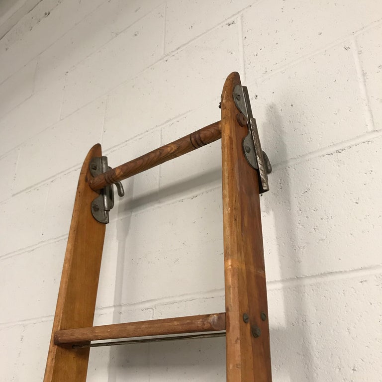 Industrial Rolling Oak Library Ladder by Putnam at 1stDibs industrial