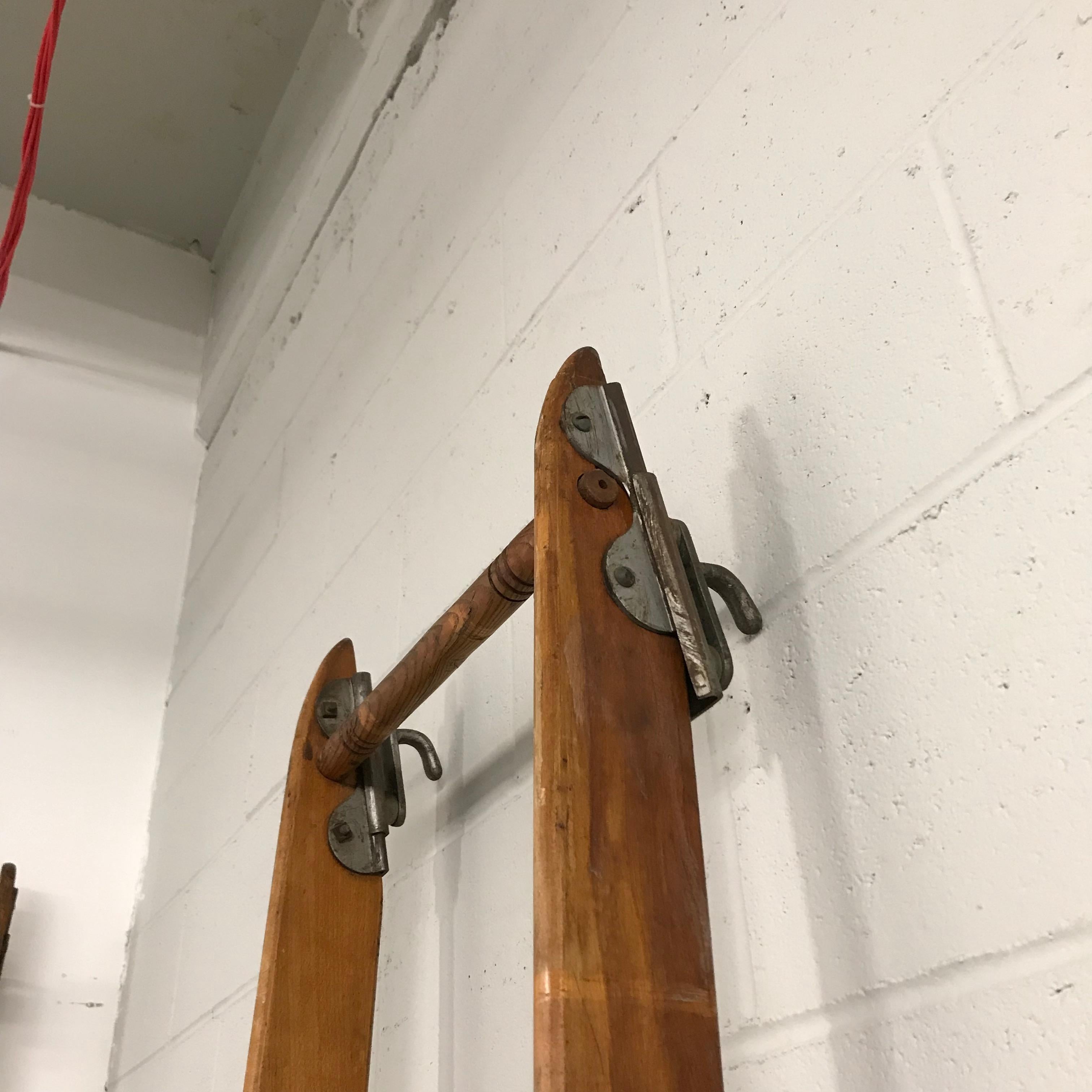 Industrial Rolling Oak Library Ladder by Putnam In Good Condition In Brooklyn, NY