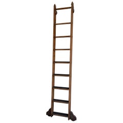 Used Industrial Rolling Oak Library Ladder by Putnam