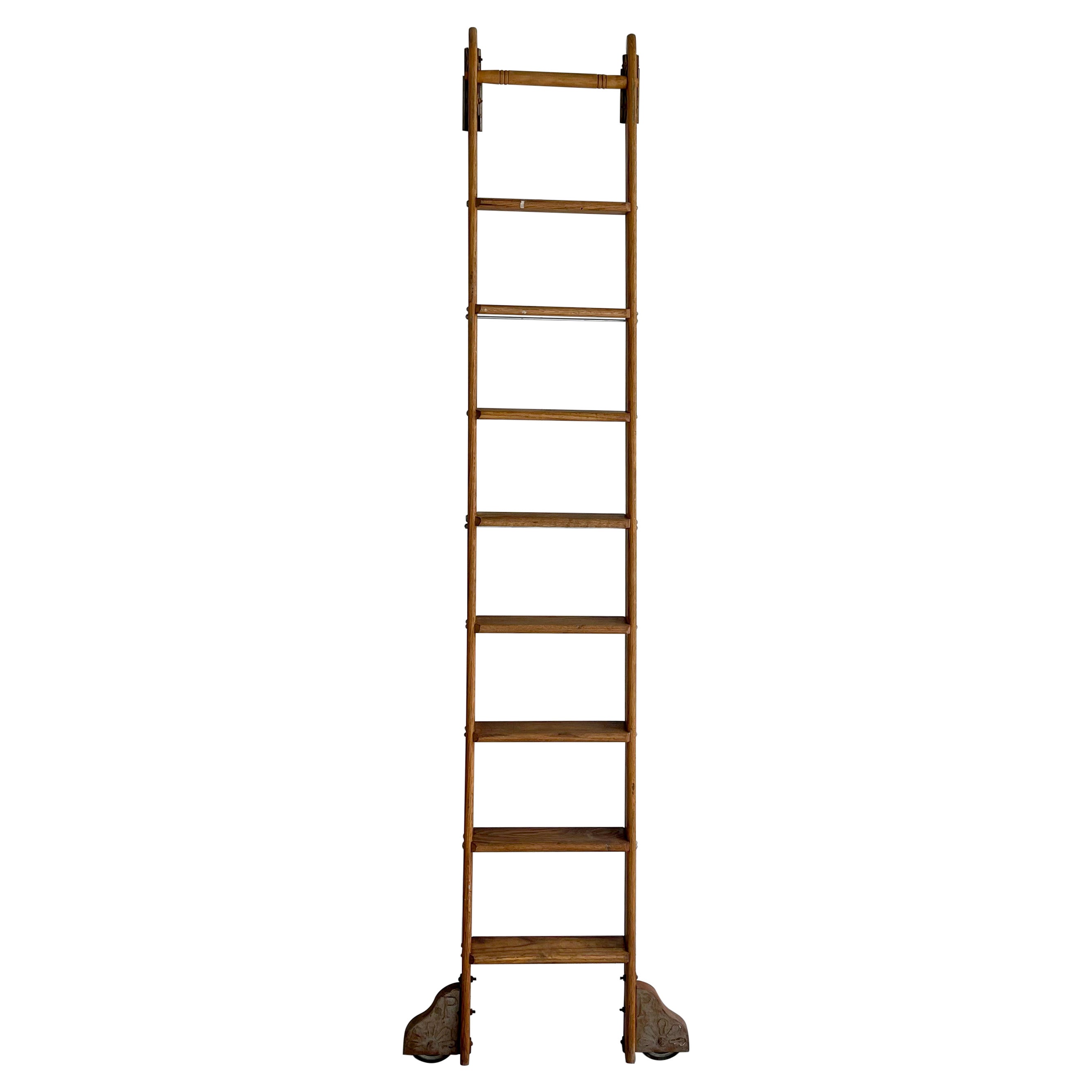 Industrial Rolling Oak Library Ladder by Putnam