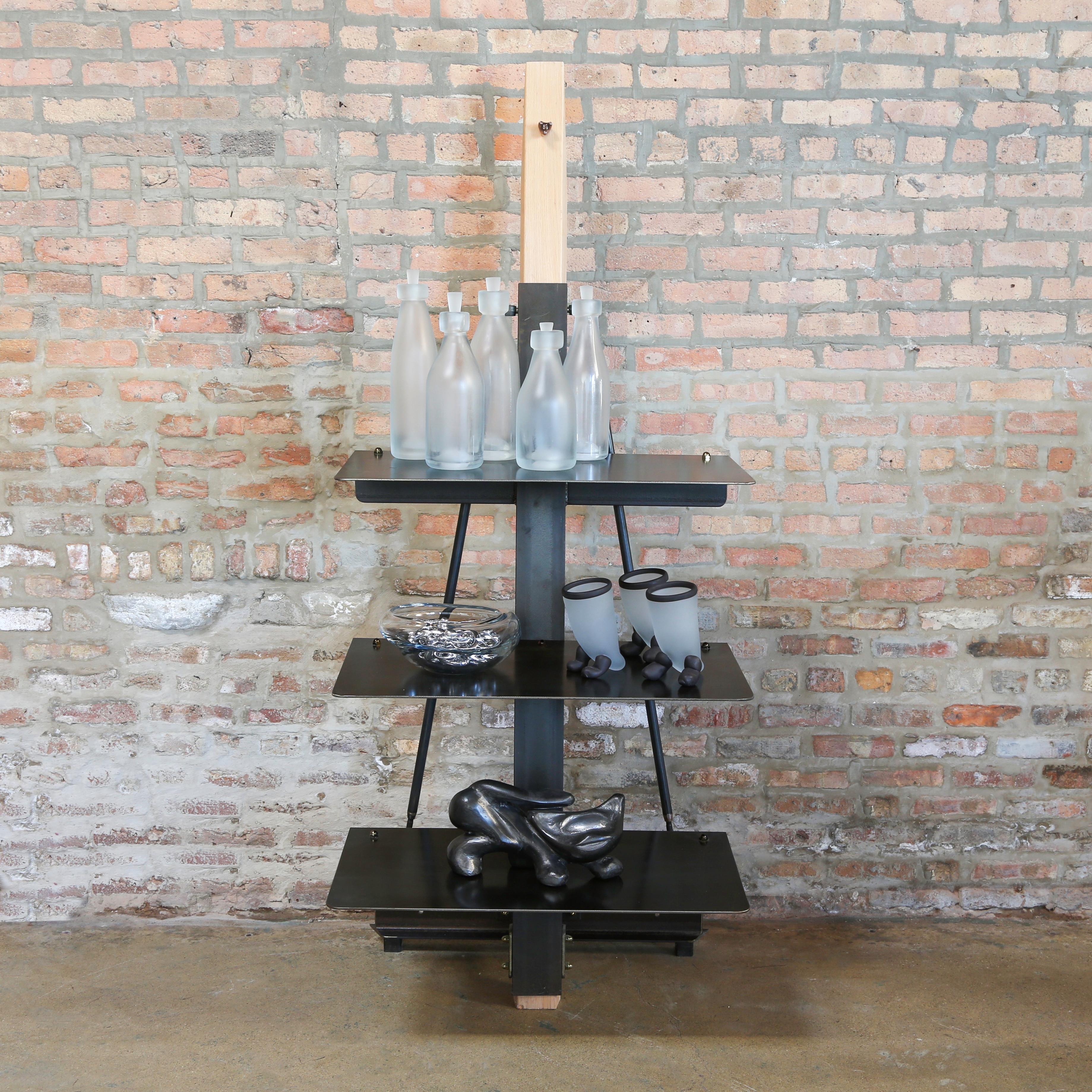 Industrial romantic étagère; steel shelves and white oak, Jordan Mozer, USA, 2013

Measures: 30