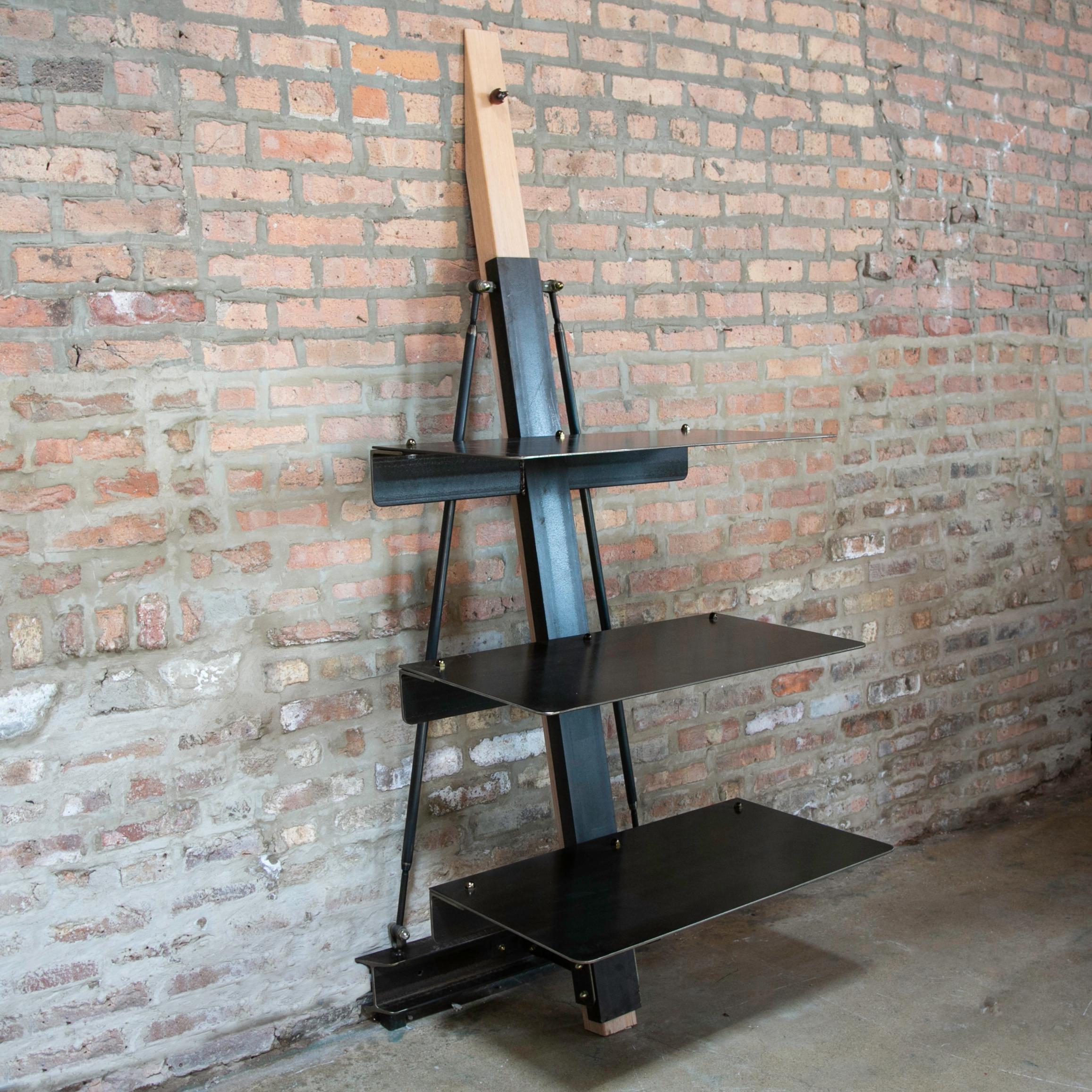 Modern Industrial Romantic Étagère; Steel Shelves and White Oak, Jordan Mozer, USA 2013 For Sale