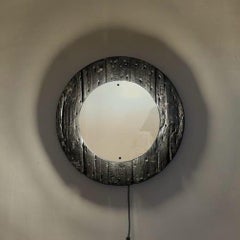 Specchio industriale rotondo in Wood, Italia, anni '70