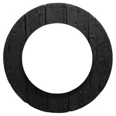 Specchio industriale rotondo in Wood, Italia, anni 
70