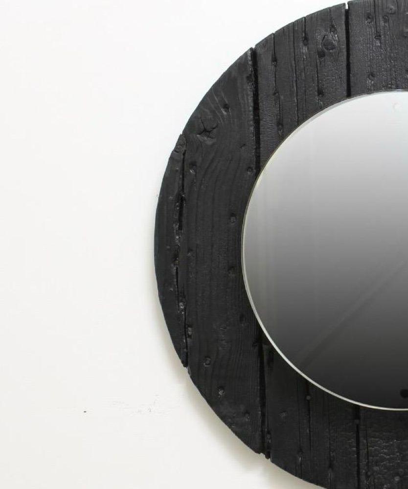 italien Miroir industriel rond en Wood Wood, Italie, années 1970 en vente