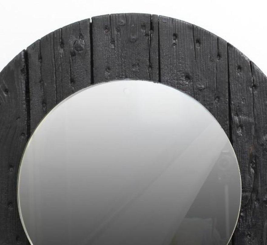Miroir industriel rond en Wood Wood, Italie, années 1970 en vente 1