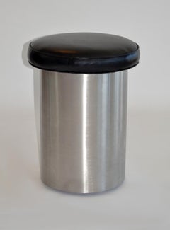 Industrial Round Rolling Steel Stool or Seat with Cushion Manner of Brueton