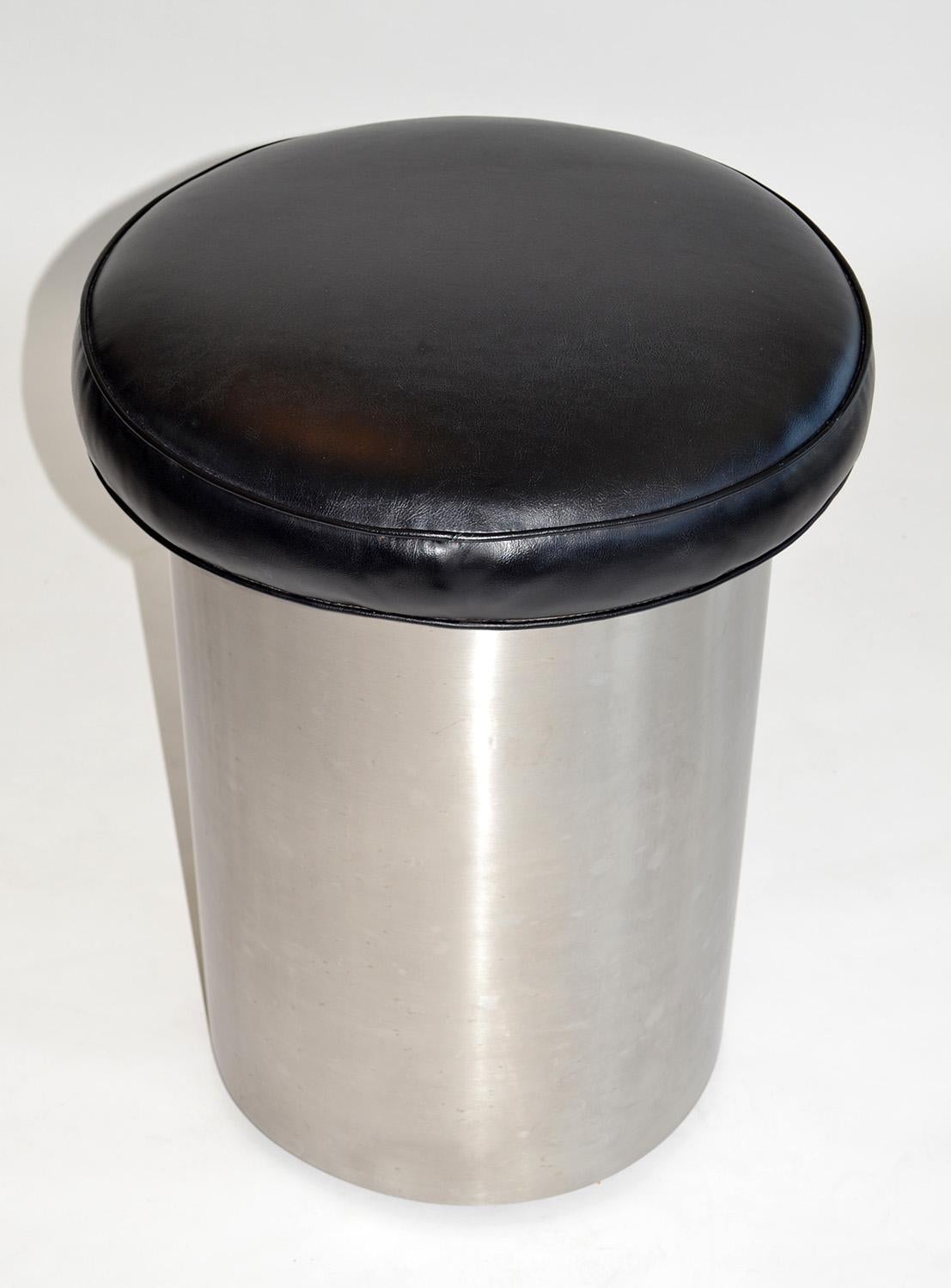 Modern Industrial Round Rolling Steel Stool or Seat with Cushion Manner of Brueton For Sale