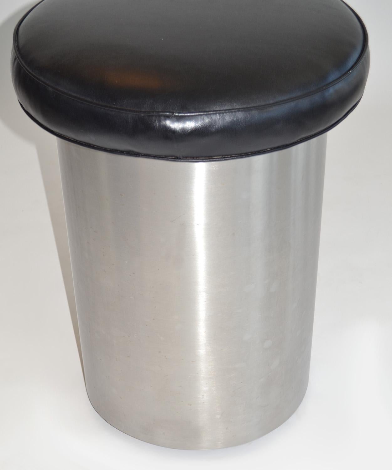 American Industrial Round Rolling Steel Stool or Seat with Cushion Manner of Brueton For Sale