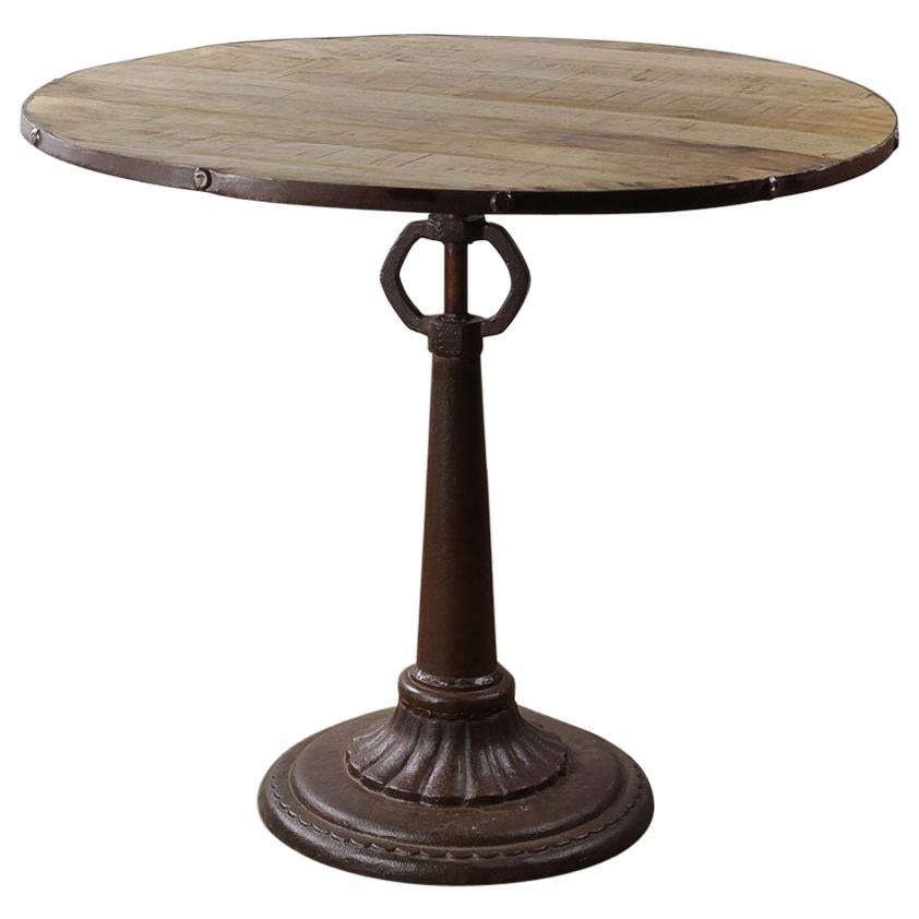 Industrial Round Wood Topped Cafe Tables, 20th Century For Sale