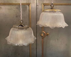 Industrial Ruffled Bell Holophane Glass Pendants Light