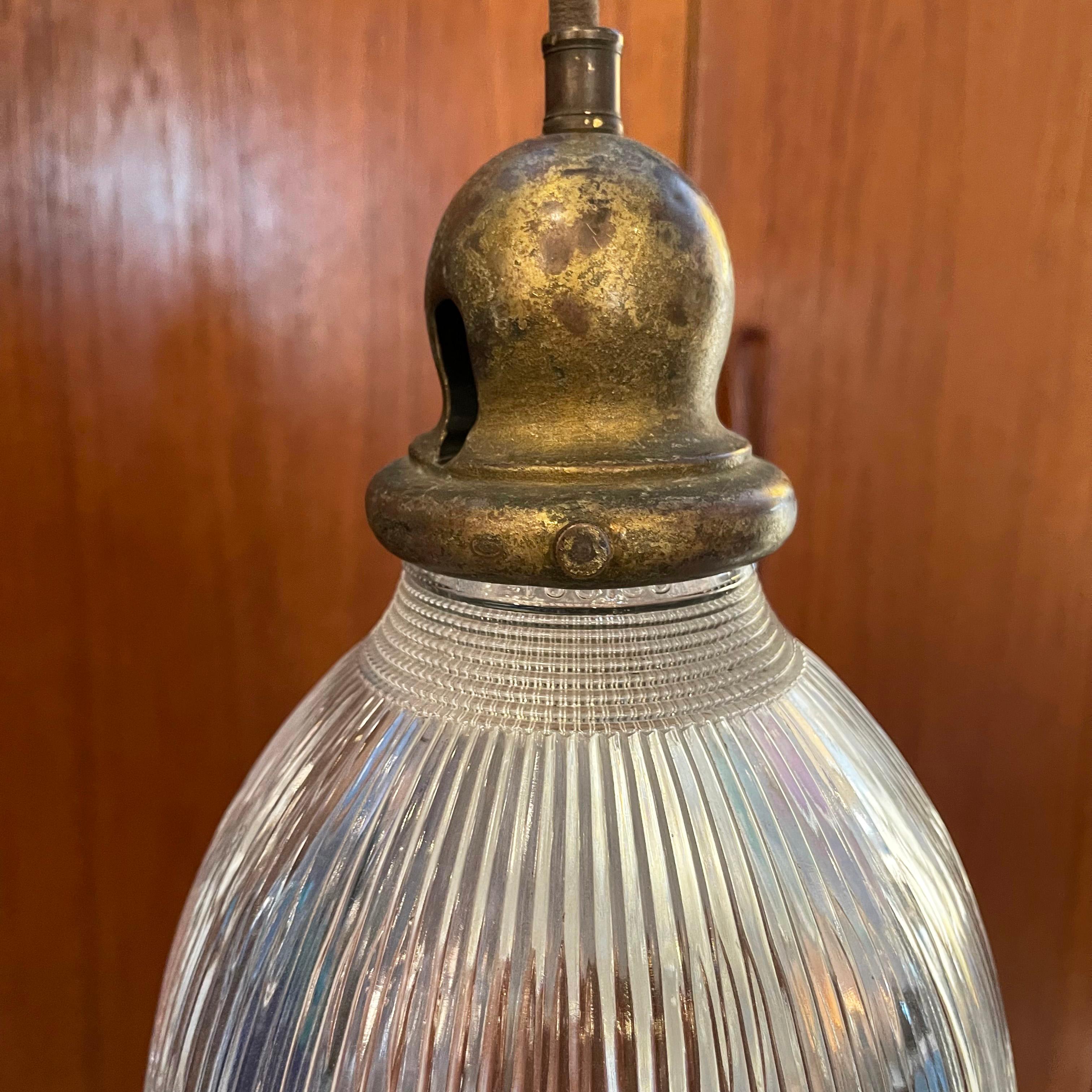 20th Century Industrial Ruffled Holophane Bell Pendant Light For Sale