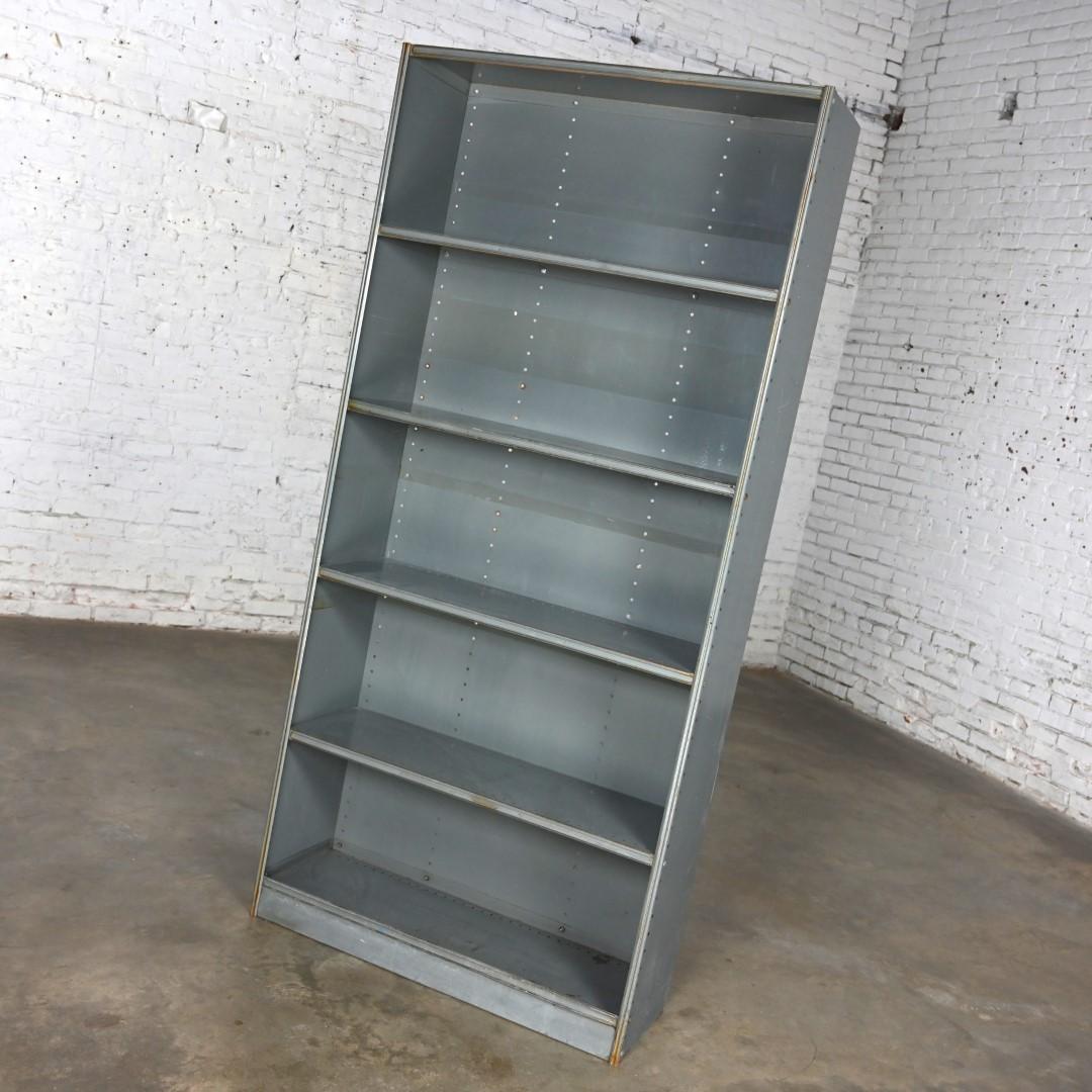 Industrial Rustic Distressed Metal Shelving Bookcase or Display Unit  For Sale 6