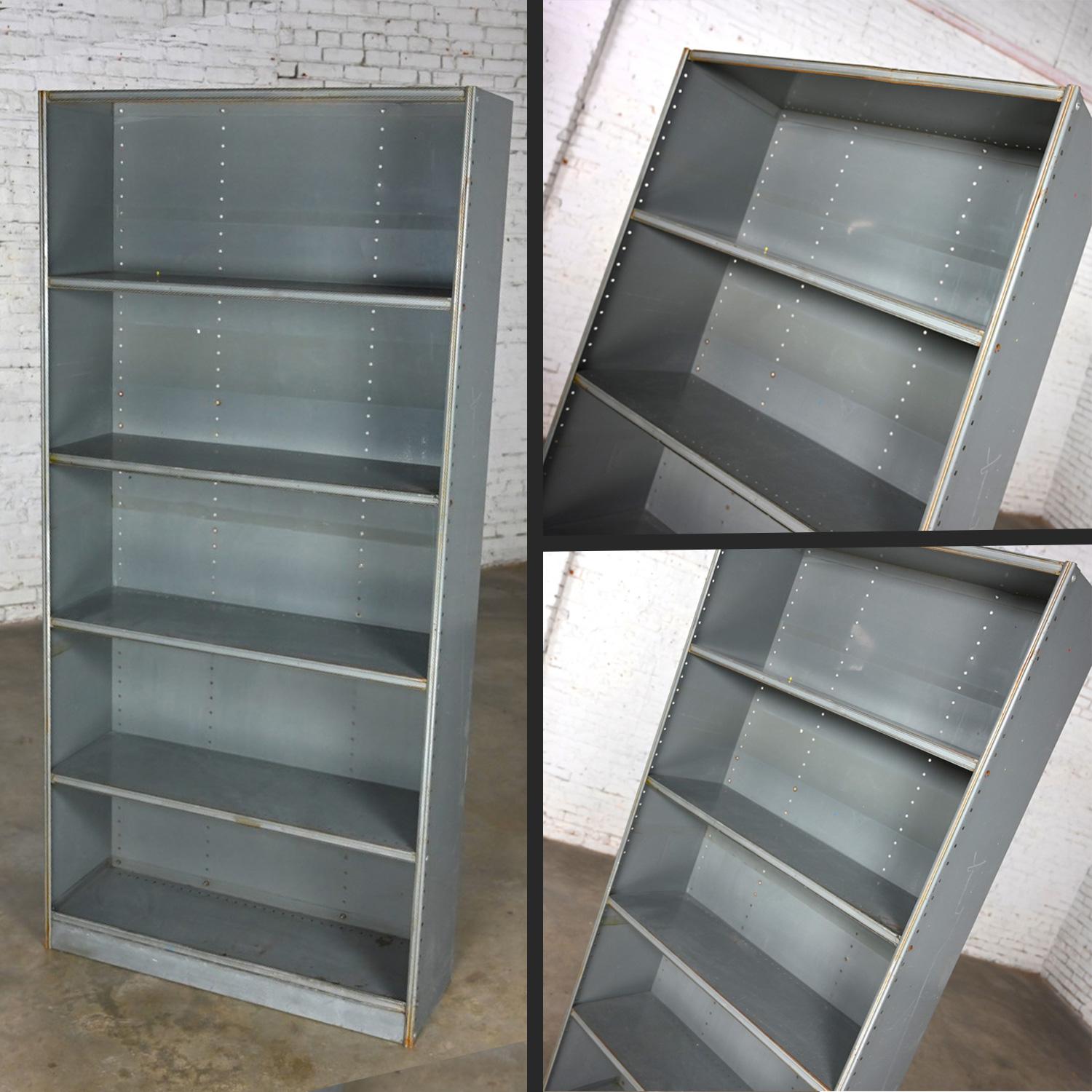 Industrial Rustic Distressed Metal Shelving Bookcase or Display Unit  For Sale 12
