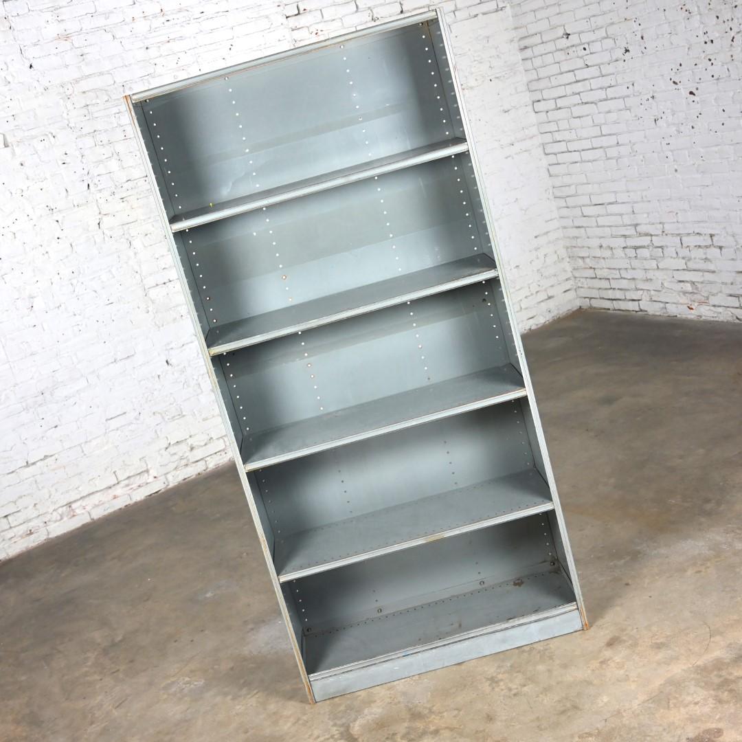 Industrial Rustic Distressed Metal Shelving Bookcase or Display Unit  For Sale 14
