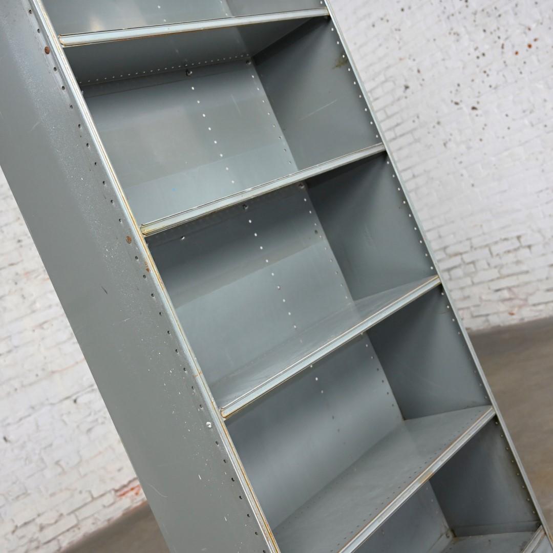 Industrial Rustic Distressed Metal Shelving Bookcase or Display Unit  For Sale 2