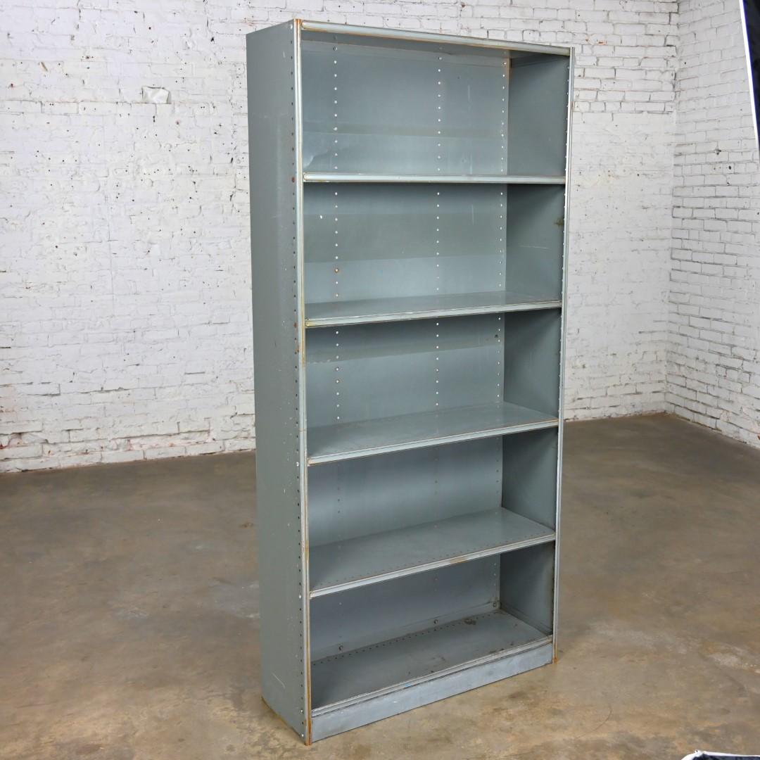 Industrial Rustic Distressed Metal Shelving Bookcase or Display Unit  For Sale 3