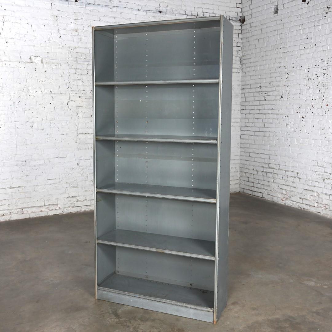 Industrial Rustic Distressed Metal Shelving Bookcase or Display Unit  For Sale 4