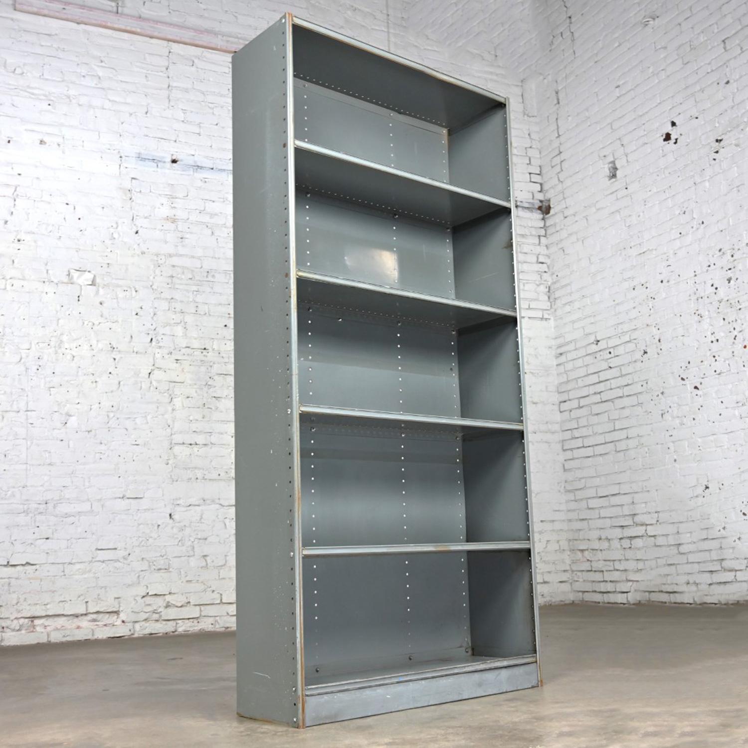 Industrial Rustic Distressed Metal Shelving Bookcase or Display Unit  For Sale 5