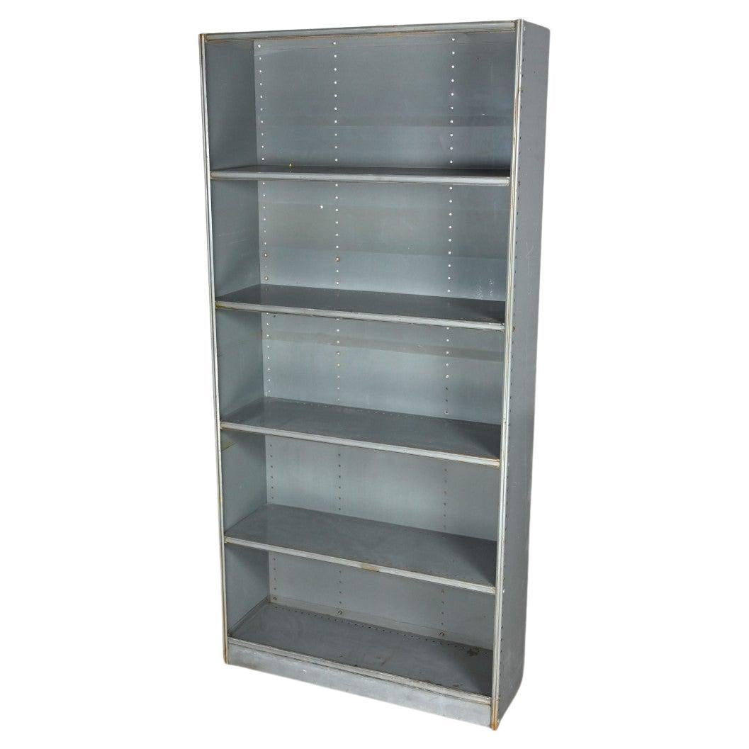 Industrial Rustic Distressed Metal Shelving Bookcase or Display Unit  For Sale