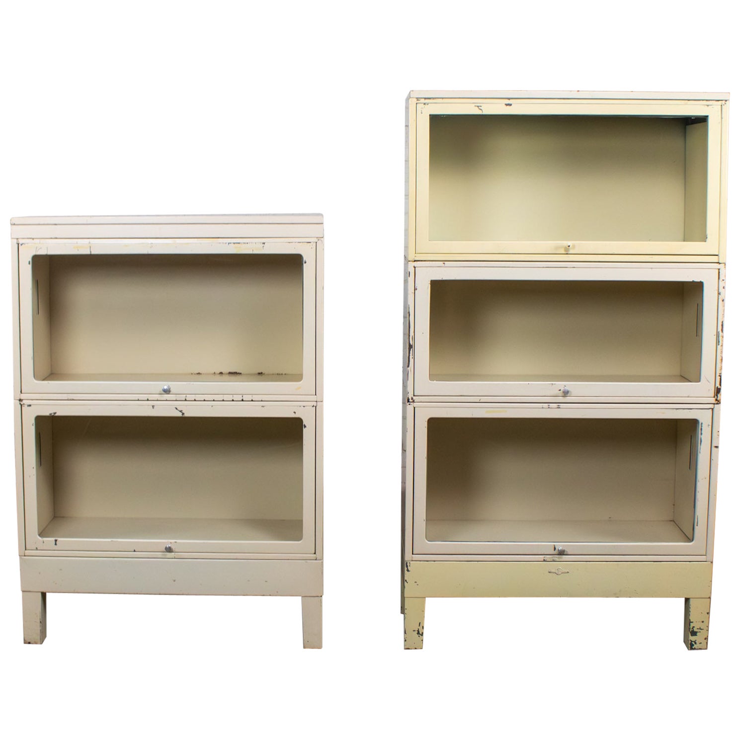 Industrial Rustic Pair Modular Stacking Barrister Bookcase by Globe-Wernicke For Sale
