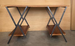 Industrial Rustic Wood Console Table with Metal X-Frame Base