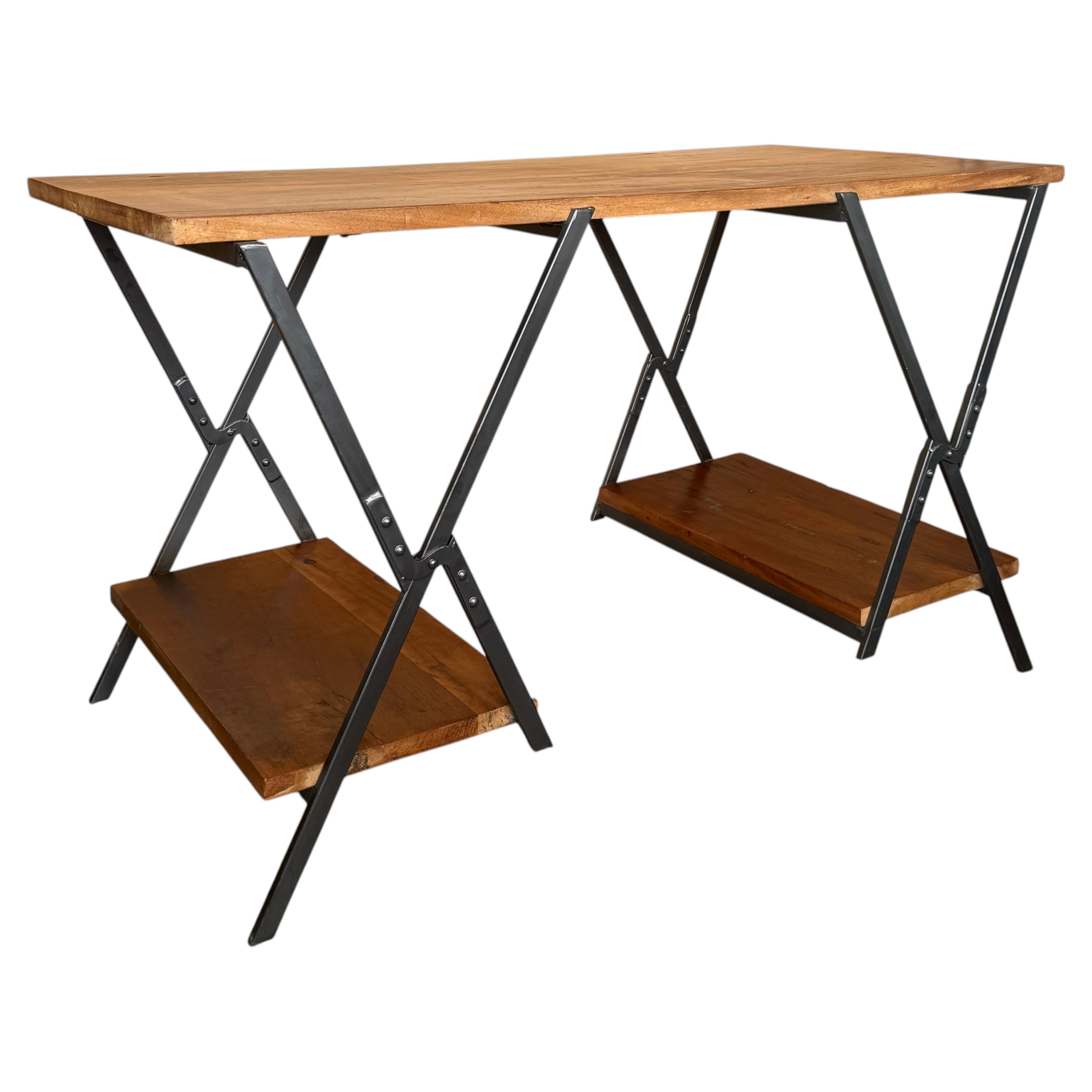 Mesa consola rústica de madera de estilo industrial con base metálica en forma de X en venta