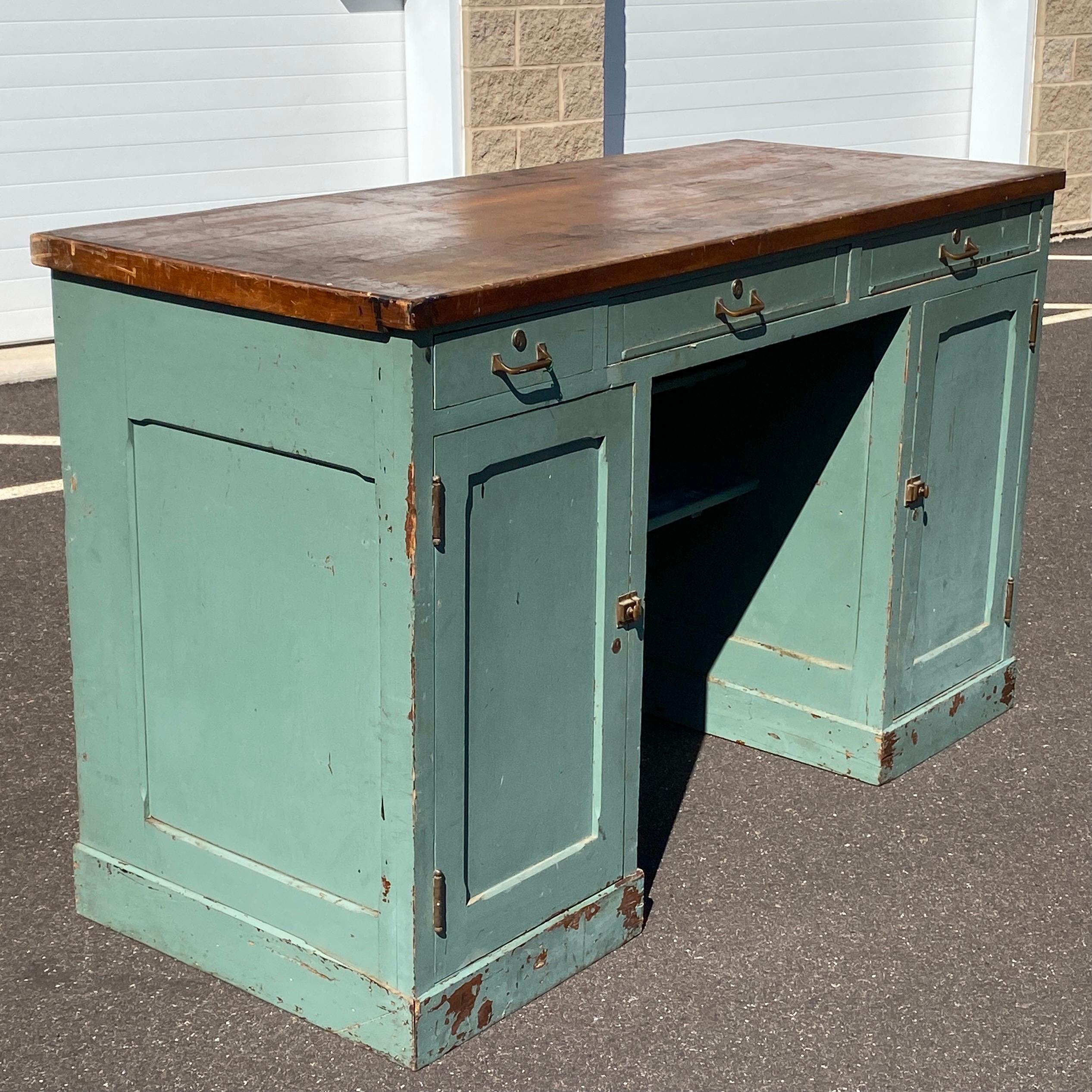 American Industrial Salvage Post Office Standing Desk Workbench Table For Sale