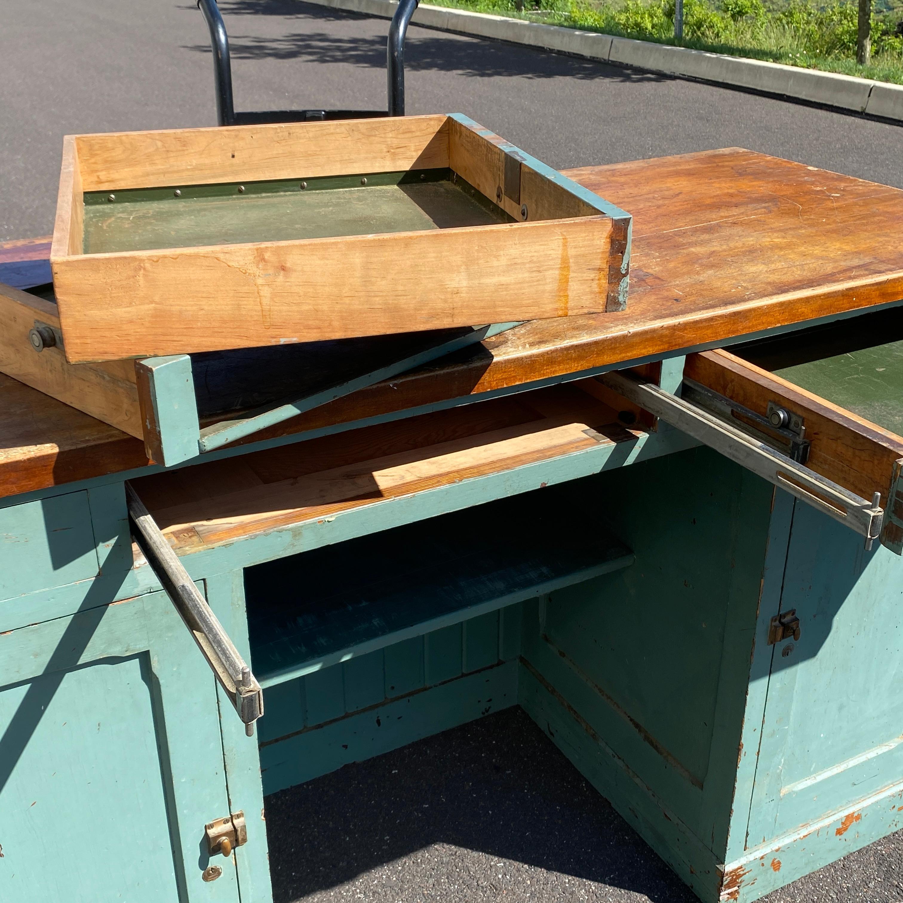 Industrial Salvage Post Office Standing Desk Workbench Table In Good Condition For Sale In West Chester, PA