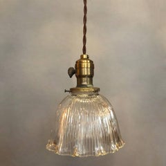 Industrial Scalloped Prismatic Holophane Bell Pendant Light